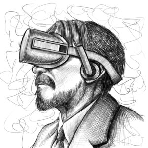 Veblen wearing a vr headset