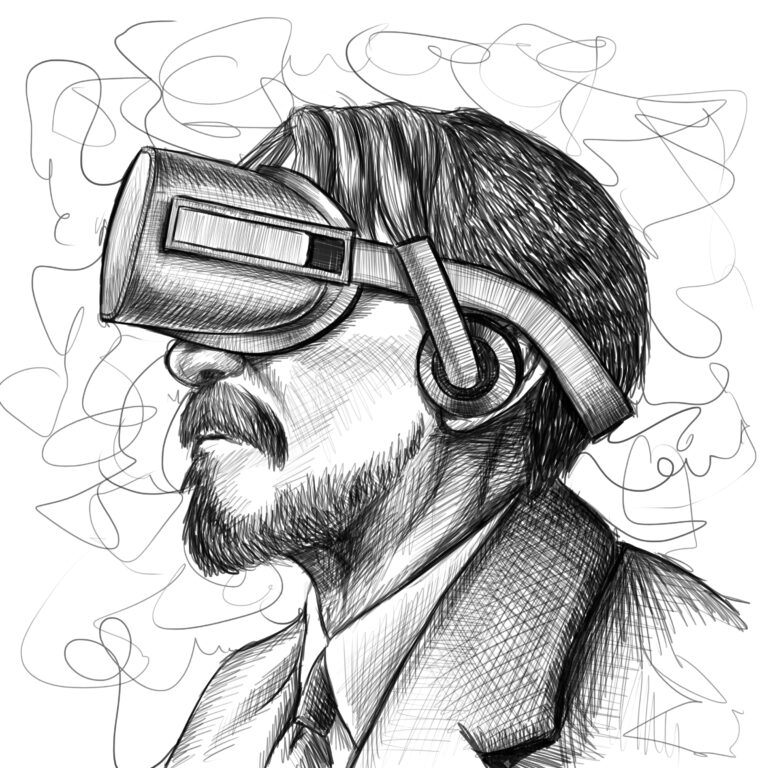 Veblen wearing a vr headset